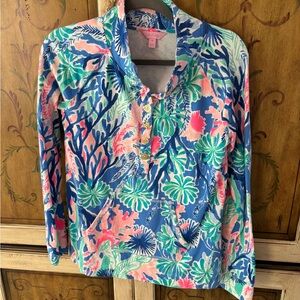 Lilly Pulitzer Women's Blue and Pink Jet Stream Coral Reef Medium